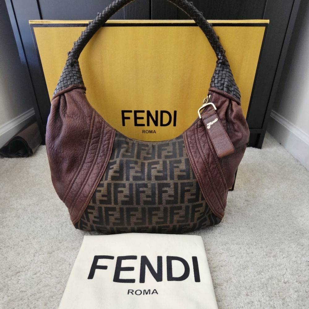 Fendi Tobacco Brown Zucca Canvas Spy Hobo Bag